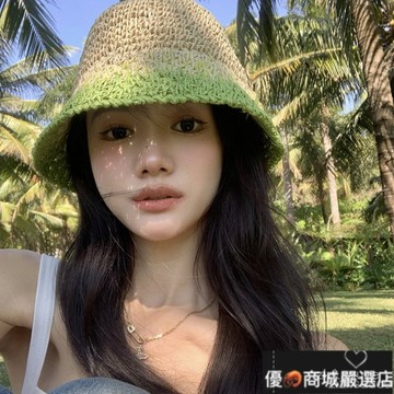 可開發票🚛每日出貨🚛防曬帽 遮陽帽 日係風度假 粥可可 日係草帽女夏季出遊防曬遮陽沙灘漁夫帽拚色草編透氣盆帽 BDXG
