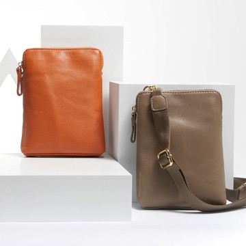 GOLD 羊皮隨行包 - 豔陽橘/煙燻卡其/午夜藍