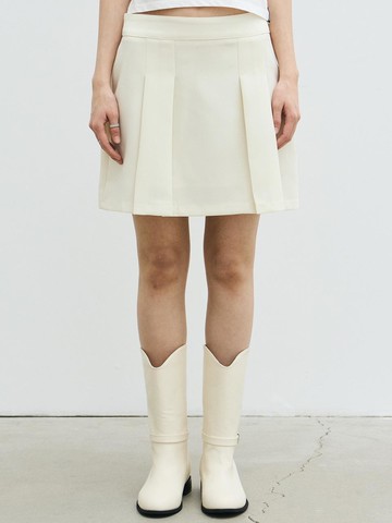 Pindown Pleated Polyester Skirt [Cream]