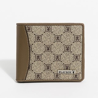 PLAYBOY 短夾附零錢袋  Iconic Grid系列 - 咖色