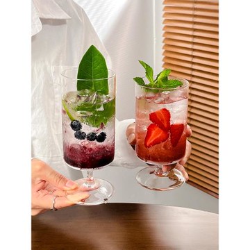 直筒杯果茶冷飲杯雞尾酒飲品杯飲料水杯子ins風高腳果汁杯玻璃杯