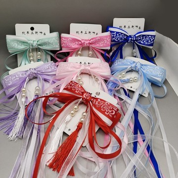 ❤️台灣現貨 復古風青花瓷大蝴蝶結 流蘇飄帶頭飾 復古髮夾 少女髮式 漢服大蝴蝶夾 A01