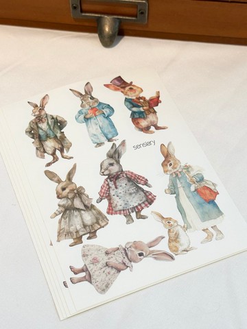 sensiary 復古兔子貼紙 5入組