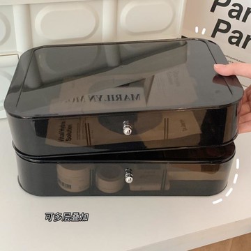 壓克力透明口紅化妝品收納盒桌面抽屜式首飾梳妝台ins黑色置物盒【摩可美家】