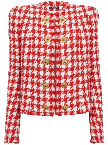Balmain - houndstooth tweed jacket - women - Polyamide/Acrylic/Virgin Wool - 42 - Red