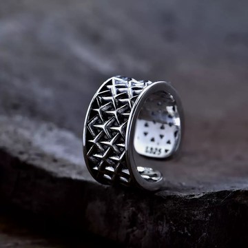 S925。幾何交織 銀戒 | SH