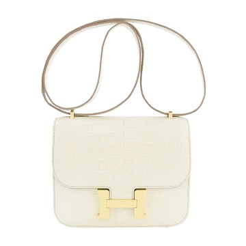 Hermes 愛馬仕 Constance 18cm U刻 稀有鱷魚皮斜背包(8L冰川白/金釦)_廠商直送
