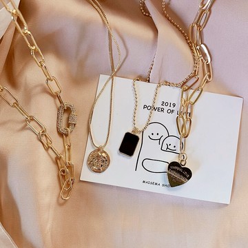 歐美定制多層小眾硬幣項鏈百搭鏈條鎖骨鏈女潮疊戴頸鏈網紅毛衣鏈