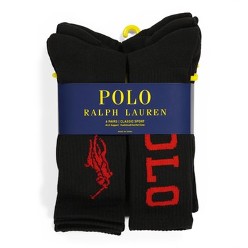 Ralph Lauren Polo 經典大馬文字長襪(六件組)-黑色