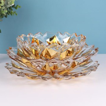 創意水晶玻璃果盤大號歐式創意客廳水果盤家用金色冰花果盤果盆