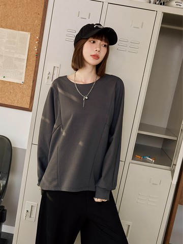 太空棉休閒純色車線造型大學T