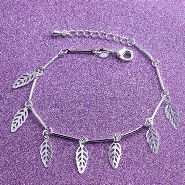 925純銀手鍊 手環-韓版個性清新樹葉母親節生日情人節禮物女飾品73gn33【獨家進口】【米蘭精品】