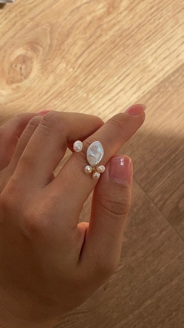 原創設計小清新樹葉珍珠可調節戒指