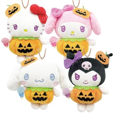小禮堂 Sanrio 三麗鷗 絨毛玩偶零錢包吊飾 (萬聖節南瓜款) Kitty 美樂蒂 大耳狗