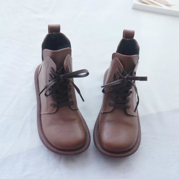 真皮大頭馬丁靴女復古文藝平底女靴春秋新款單靴子軟底加絨短靴女