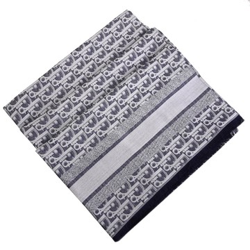 Christian Dior Oblique 緹花LOGO絲綢混紡披肩/圍巾.深藍