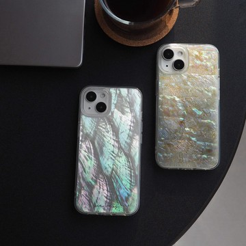 薄霧月光 手工珍珠母&鮑魚貝殼 iPhone 14/15 手機殼 樹脂 質感