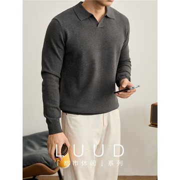 特價 親膚舒適綿羊毛混紡秋冬季海鷗領針織衫男時尚簡約翻領毛衣