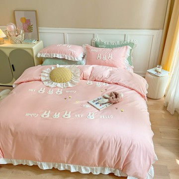 水洗棉床上四件套夏季床單被套春秋被罩裸睡夏天公主風可愛女生4