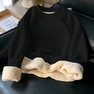 😍免運💥台灣出貨💥加絨圓領加厚衛衣男士保暖上衣套頭寬鬆長袖羊羔絨冬季打底外套