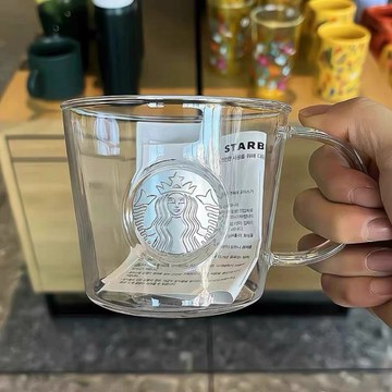 星巴克杯子2026新年禮物清倉特價優惠簡約高顏值耐330ml 透明銅章辦公室玻璃杯