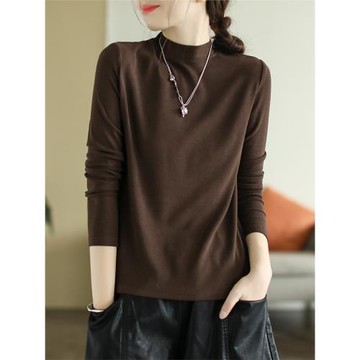一線大牌清倉外貿2025秋冬加絨磨毛純色立領打底衫寬松上衣T恤衫