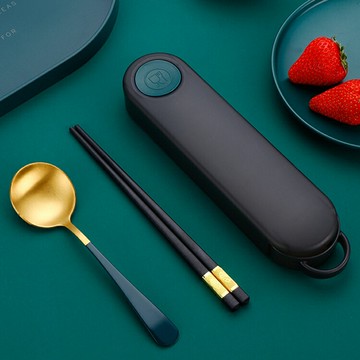 便攜式餐具三件套筷勺套裝不銹鋼收納盒餐具【不二雜貨】