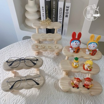 現貨🔺送無痕膠/雲朵階梯架 木質 眼鏡收納架 公仔收納架 展示架 多層眼鏡展示架 置物架 多肉架 盆栽架子 陳列架 層架