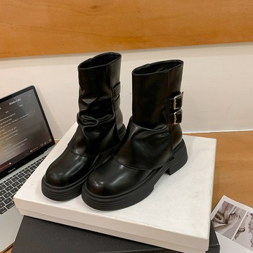 厚底黑色英倫風馬丁靴女2024新款秋冬辣妹風褲管靴堆堆切爾西短靴