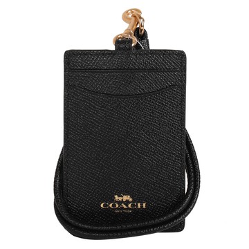 COACH 烙印金 LOGO PVC 掛帶證件夾（黑）_廠商直送