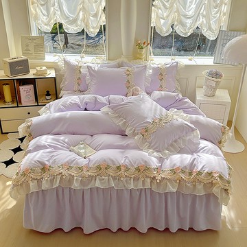 韓版水洗棉床包組 床上四件套 少女心 床裙 床單 床包款 公主風 蕾絲花邊床包四件套