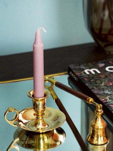 費靈家居美式印度黃銅亮光燭臺 輕奢銅制懷舊實木滅燭器擺件裝飾