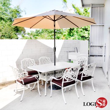 【LOGIS邏爵】-韻藏(白)鑄鋁庭園1桌6椅 休閒桌椅  CUT-WS6