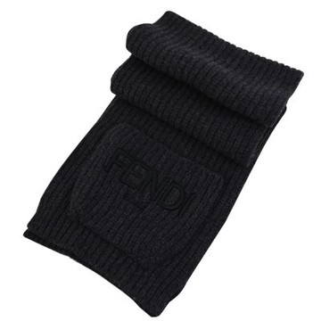 FENDI FXS711 電繡LOGO羊毛口袋造型長圍巾(深灰)