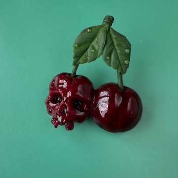 亮麗櫻桃骷髏胸針，手工別針，莓果飾品，胸針別飾