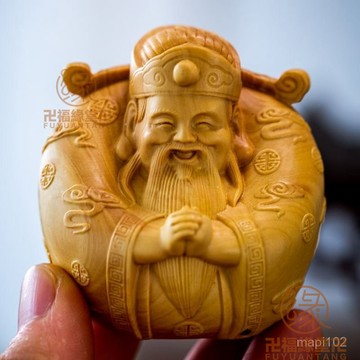 🙏已開光過爐🙏財神爺擺件 招財擺件 財運 來財 崖柏黃楊木恭喜發財木鵰財神手把件實木文財神汽車擺件工藝