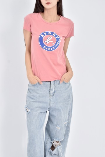 (S) sport b棉質純棉印花粉色短袖上衣