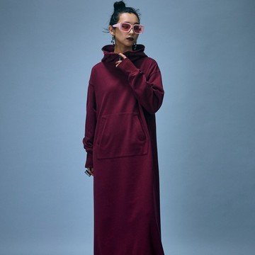 Nissen 長洋裝 女裝 大尺碼 連帽 純棉衛衣裙 半拉鍊