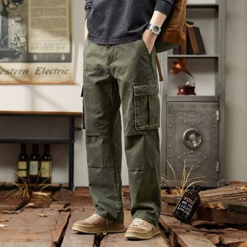 潮牌寬鬆痞帥軍綠色工裝褲男 2025春季新款美式潮牌高街休閒褲男