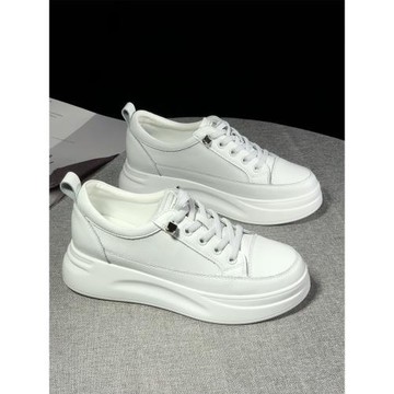 真皮小白鞋女2025新款春季百搭厚底增高5CM運動板鞋內增高松糕鞋