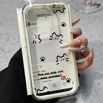 ins風線條貓咪適用iPhone16promax蘋果15小眾14透明13防摔12女11