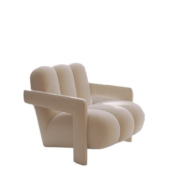 歐式奶油風休閑椅單人設計師懶人羊羔絨客廳陽臺現代簡約沙發椅實[DD280308]