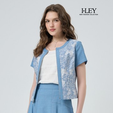 ILEY伊蕾 燒花蕾絲花朵縲縈短袖外套(藍；M-XL)