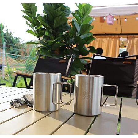 Camping Mug Set of 2,Stainless Steel Mug with Foldable Handle Double Walled 14 oz for Outdoor並行輸入