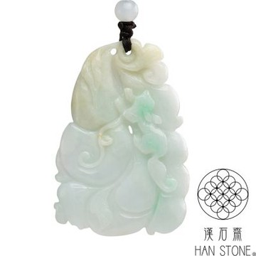 【漢石齋】天然翡翠A貨 松鼠葫蘆玉佩吊墜 飄花種帶黃翡(37*55*8mm)
