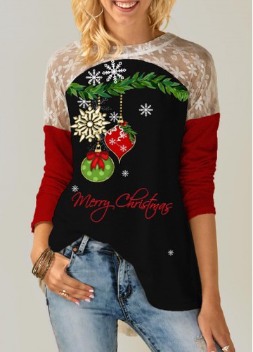 Tie Back Lace Panel Printed T Shirt