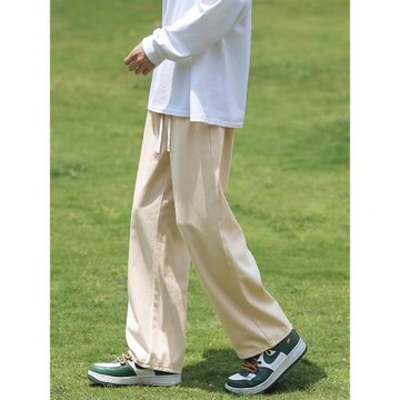 卡其色休閑褲男2025夏季新款垂感寬松直筒闊腿工裝褲潮牌百搭褲子