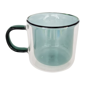 雙層咖啡杯 250ml 耐熱防爆玻璃杯  綠色  1個