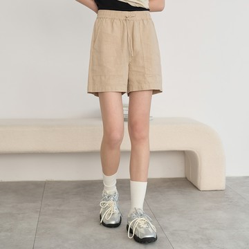 夏日時光棉麻休閒短褲(淺卡其)-女【棉麻布】