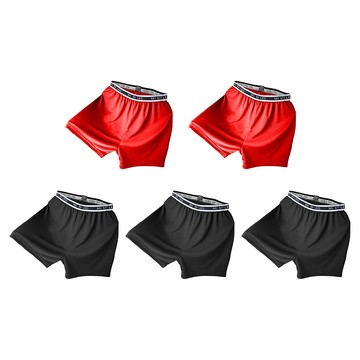 MI MI LEO 男款彈力織帶透氣舒適內褲/平口褲5件組 台灣製 240A  紅色 + 黑色  2XL